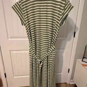 Striped Olive Green and White Dress